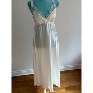 Flora Nikrooz White Satin & Lace Maxi Nightgown - Bridal Coquette Slip Dress